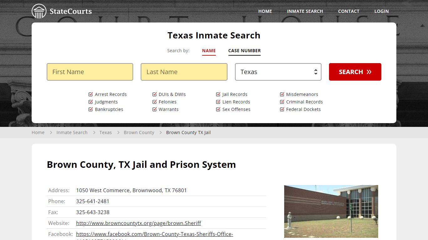 Brown County TX Jail Inmate Records Search, Texas - StateCourts